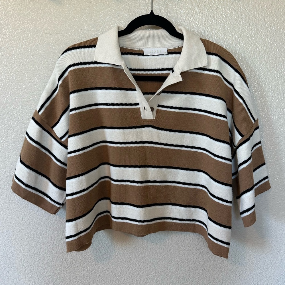 Cropped collared striped top
